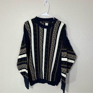 Vintage 90s Protege Sweater Mens M Navy Multicolor Coogie Style Sweater Pullover